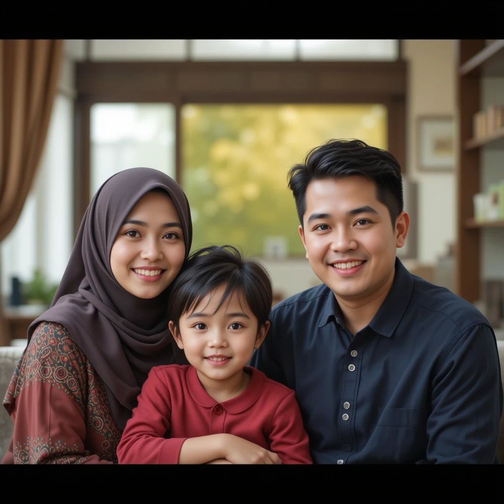Create a photorealistic image of a family (mother, father, child) engaging in healthy activities together outdoors, smiling and happy, with vibrant colors and lighting, illustrating the family’s health and strength.